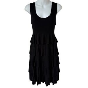 Womens Black Tiered Ruffle Sleeveless Dress Medium Casual Coquette Beach Stretch